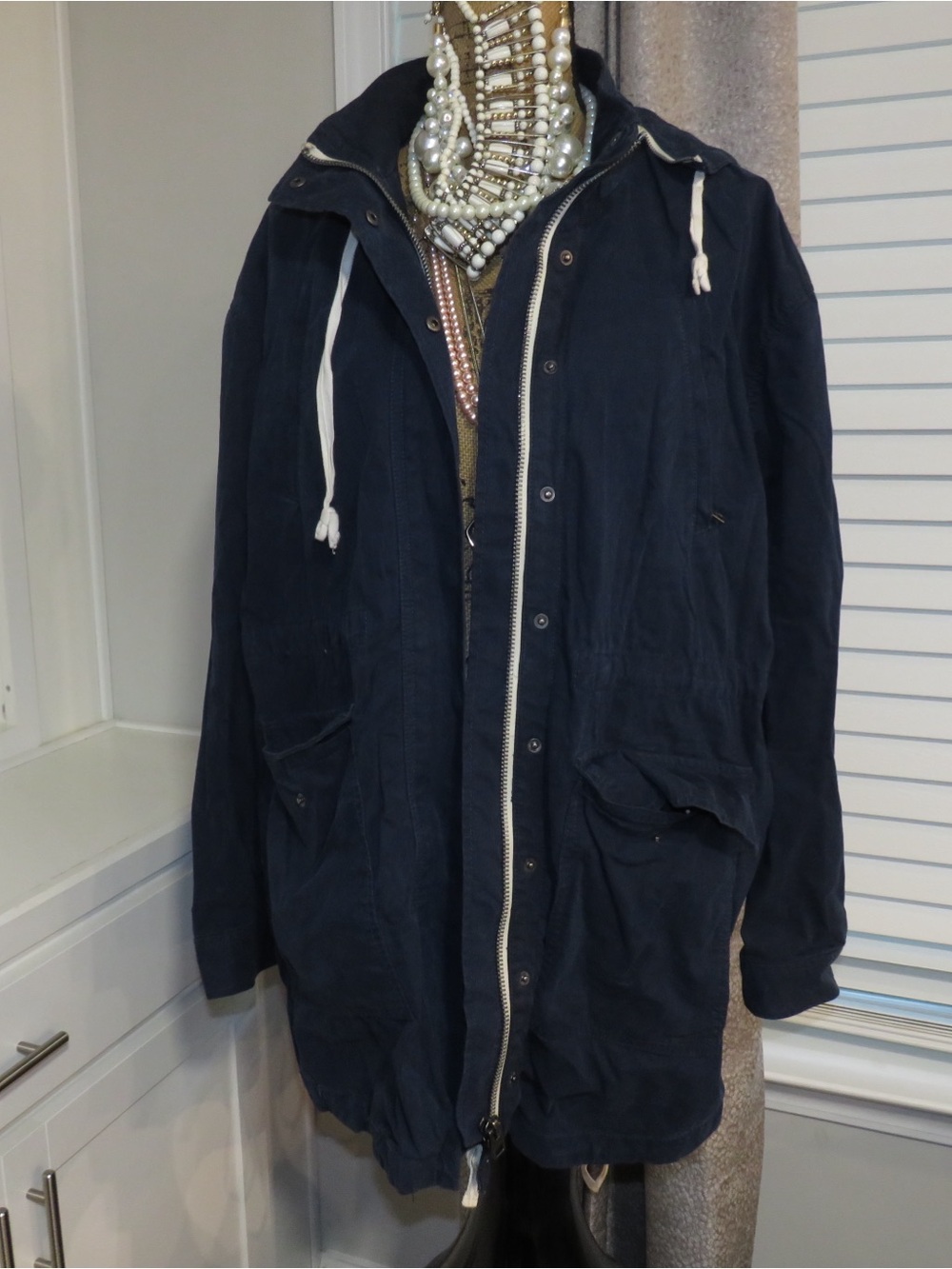 Lucky Brand Navy Hooded Field Jacket with Contrast Drawcords